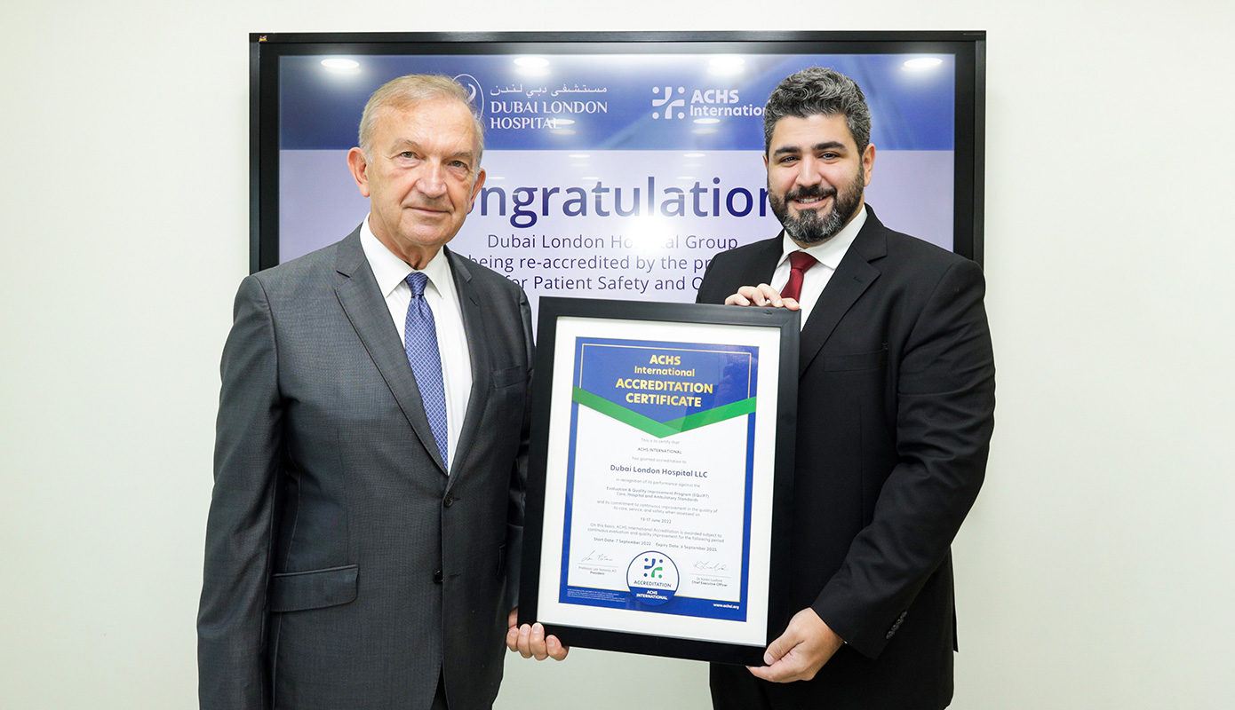 ACHS International Accreditation Certificate awarded to Dubai London Hospital